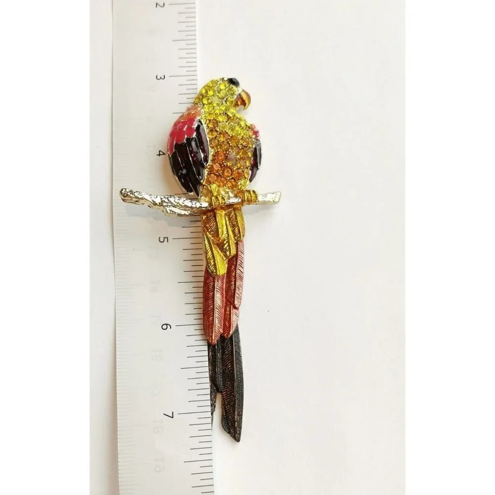 Parrot Bird Statement brooch pin Colourful Enamel Crystal